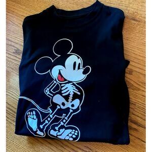 Disney Skeleton Mickey Mouse Womens Kids LS T-Shirt Black White Large L